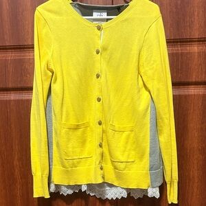 CAbi Yellow Button-Front Cardigan with Gray Side Panels